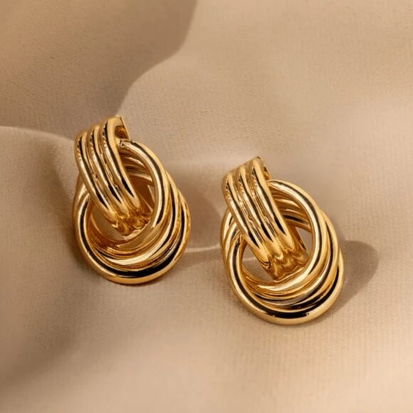 Gold Chunky Knot Earrings – Designer Inspired Statement Studs - Picture 1 of 3